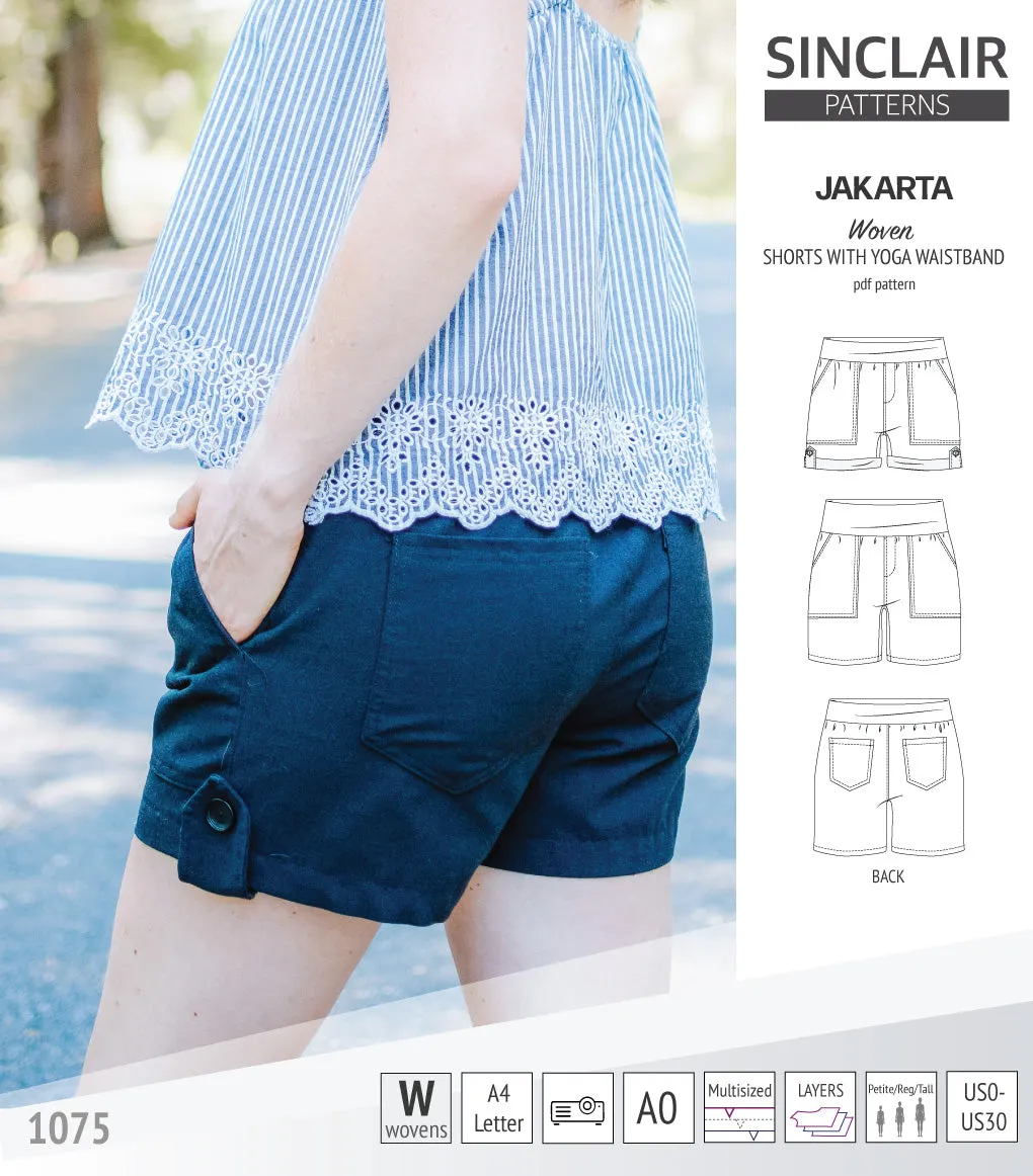 Jakarta shorts for woven fabrics with yoga waistband and pockets (PDF)