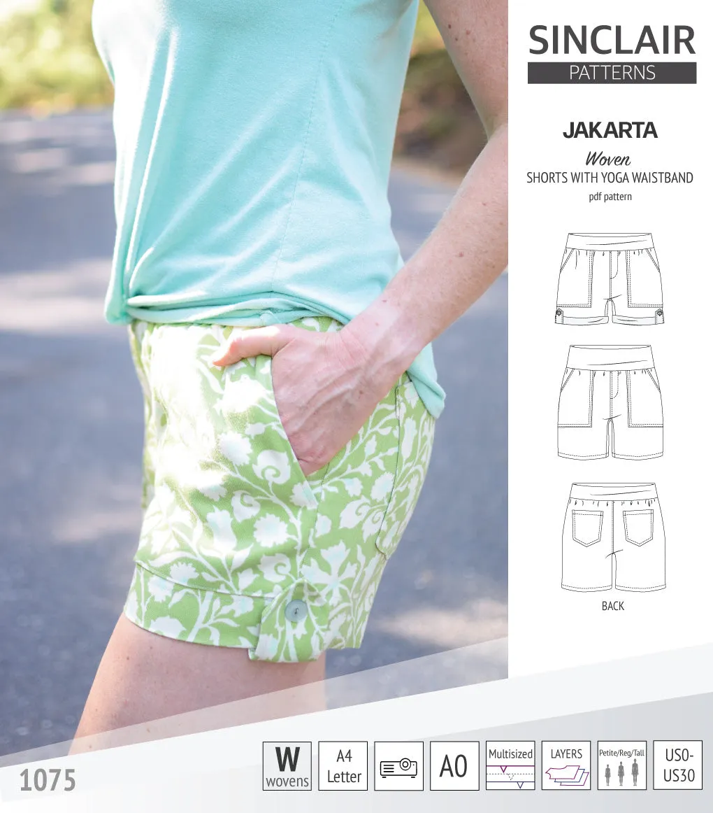 Jakarta shorts for woven fabrics with yoga waistband and pockets (PDF)