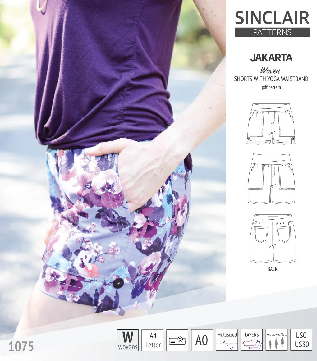 Jakarta shorts for woven fabrics with yoga waistband and pockets (PDF)