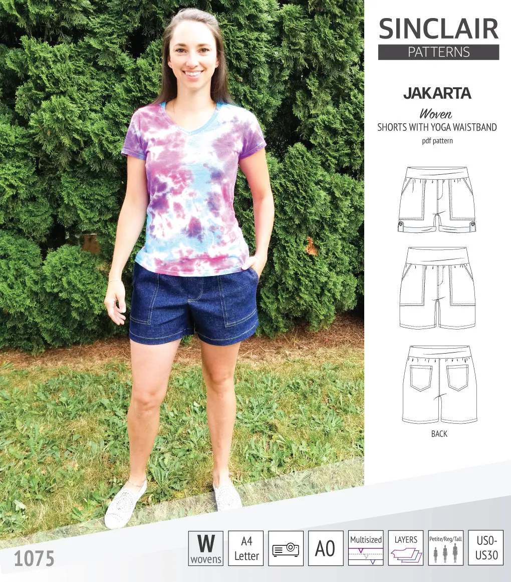 Jakarta shorts for woven fabrics with yoga waistband and pockets (PDF)