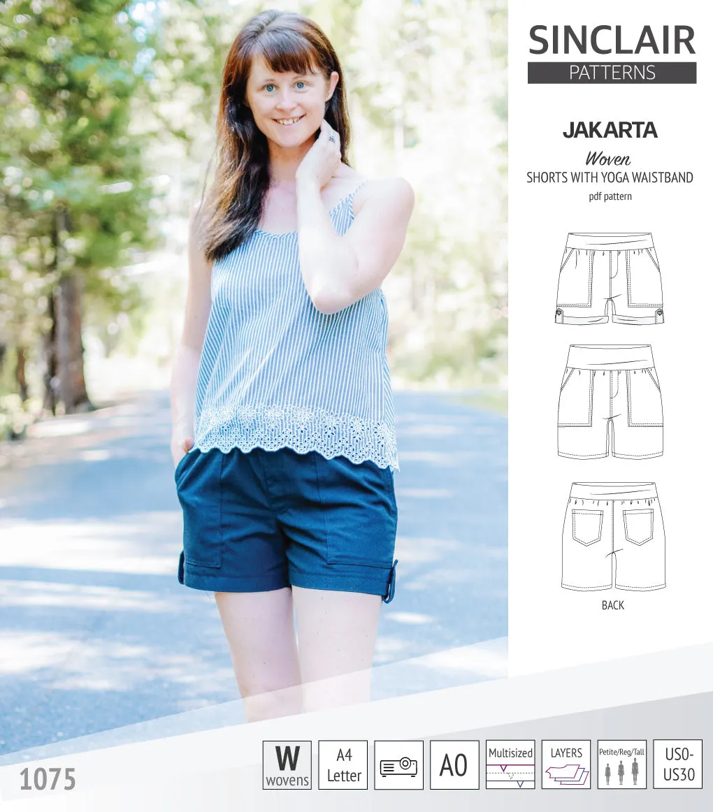 Jakarta shorts for woven fabrics with yoga waistband and pockets (PDF)