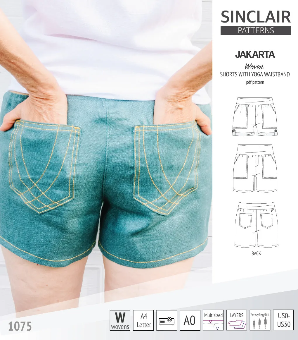 Jakarta shorts for woven fabrics with yoga waistband and pockets (PDF)