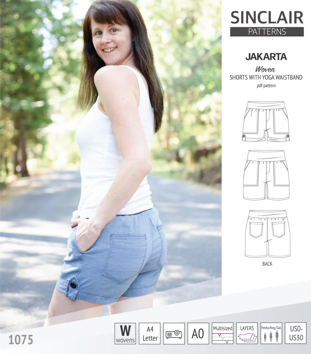 Jakarta shorts for woven fabrics with yoga waistband and pockets (PDF)