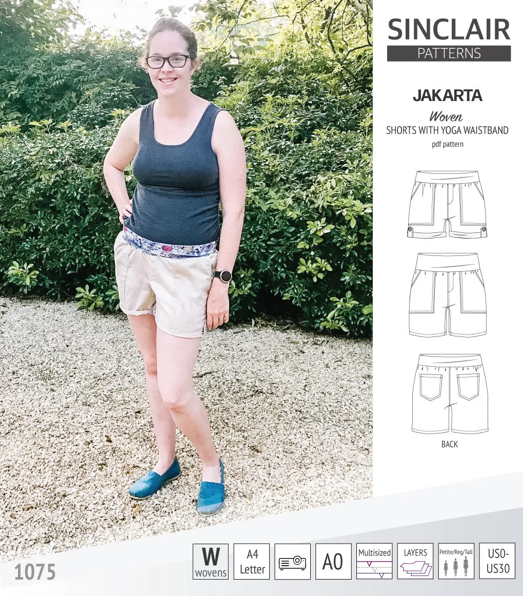 Jakarta shorts for woven fabrics with yoga waistband and pockets (PDF)
