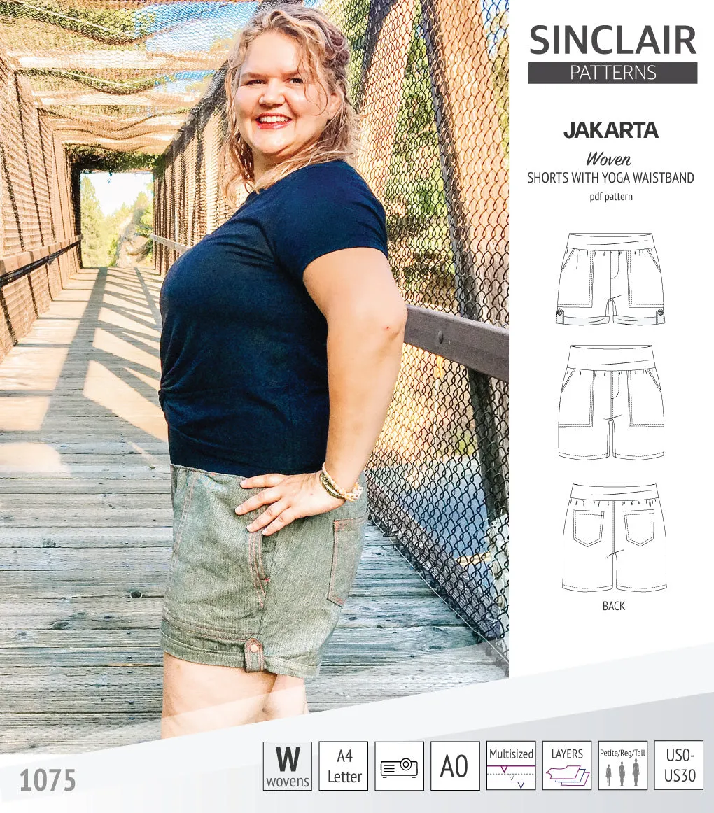Jakarta shorts for woven fabrics with yoga waistband and pockets (PDF)