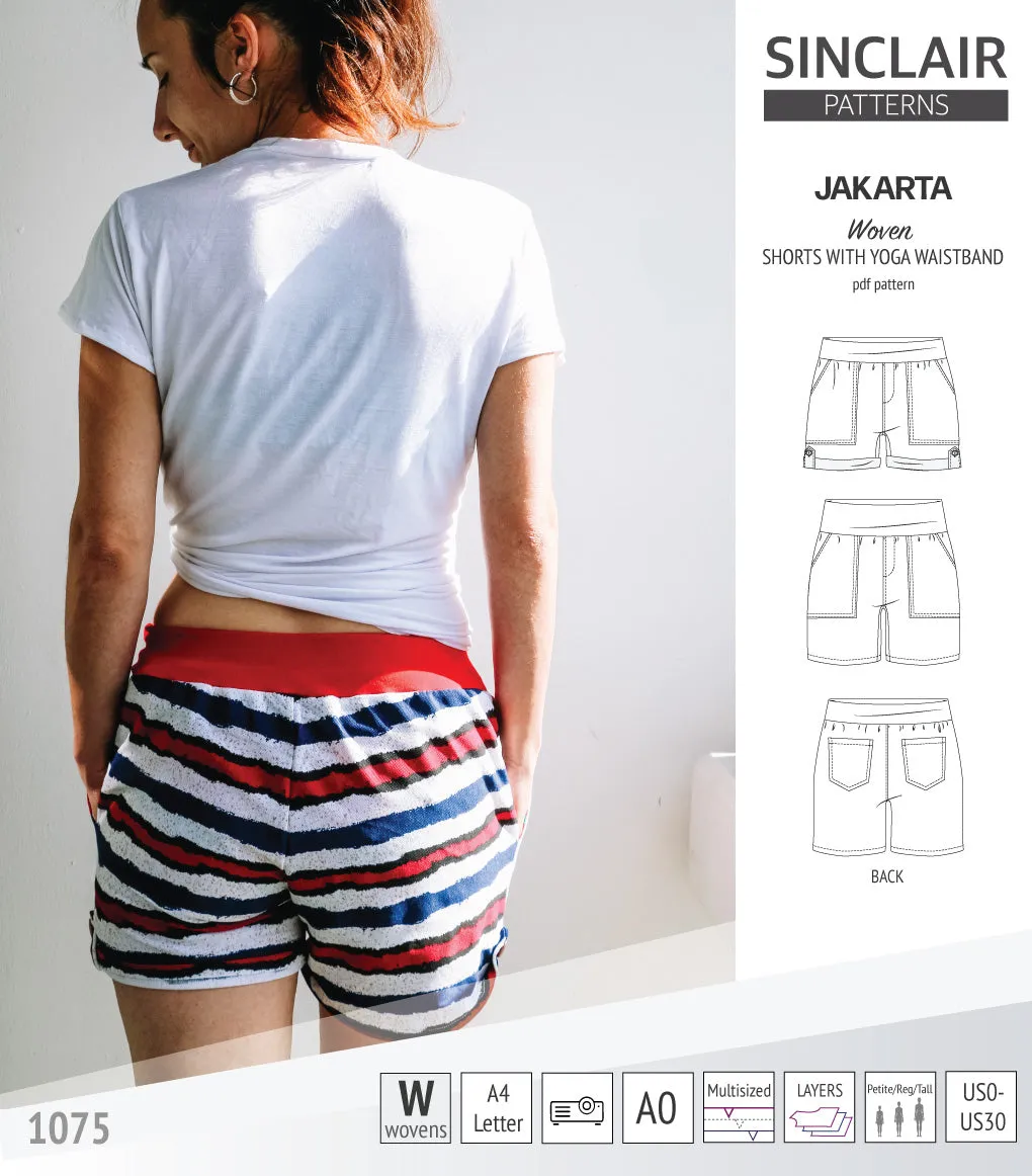 Jakarta shorts for woven fabrics with yoga waistband and pockets (PDF)