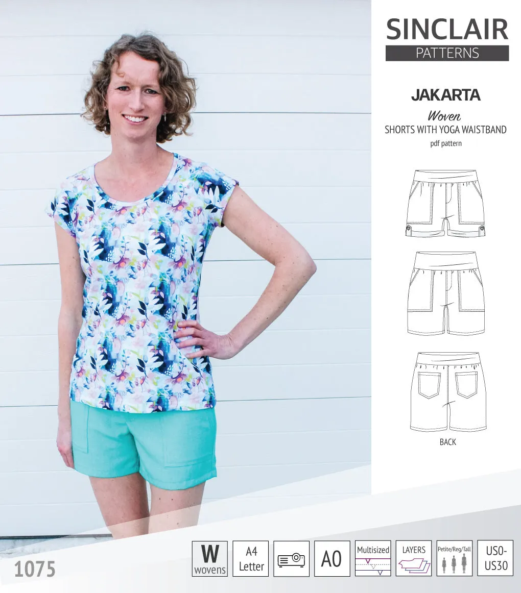 Jakarta shorts for woven fabrics with yoga waistband and pockets (PDF)