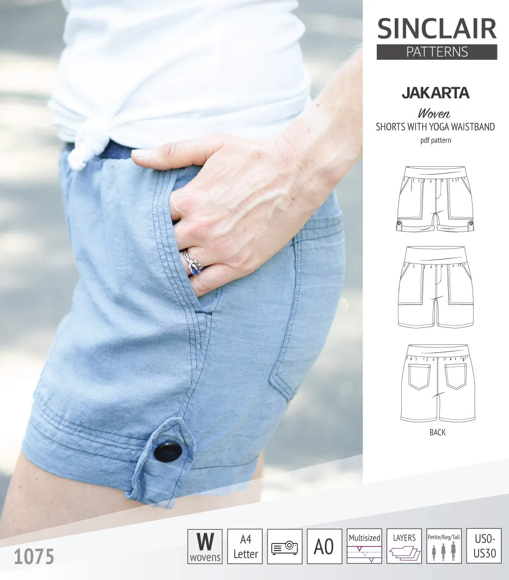 Jakarta shorts for woven fabrics with yoga waistband and pockets (PDF)