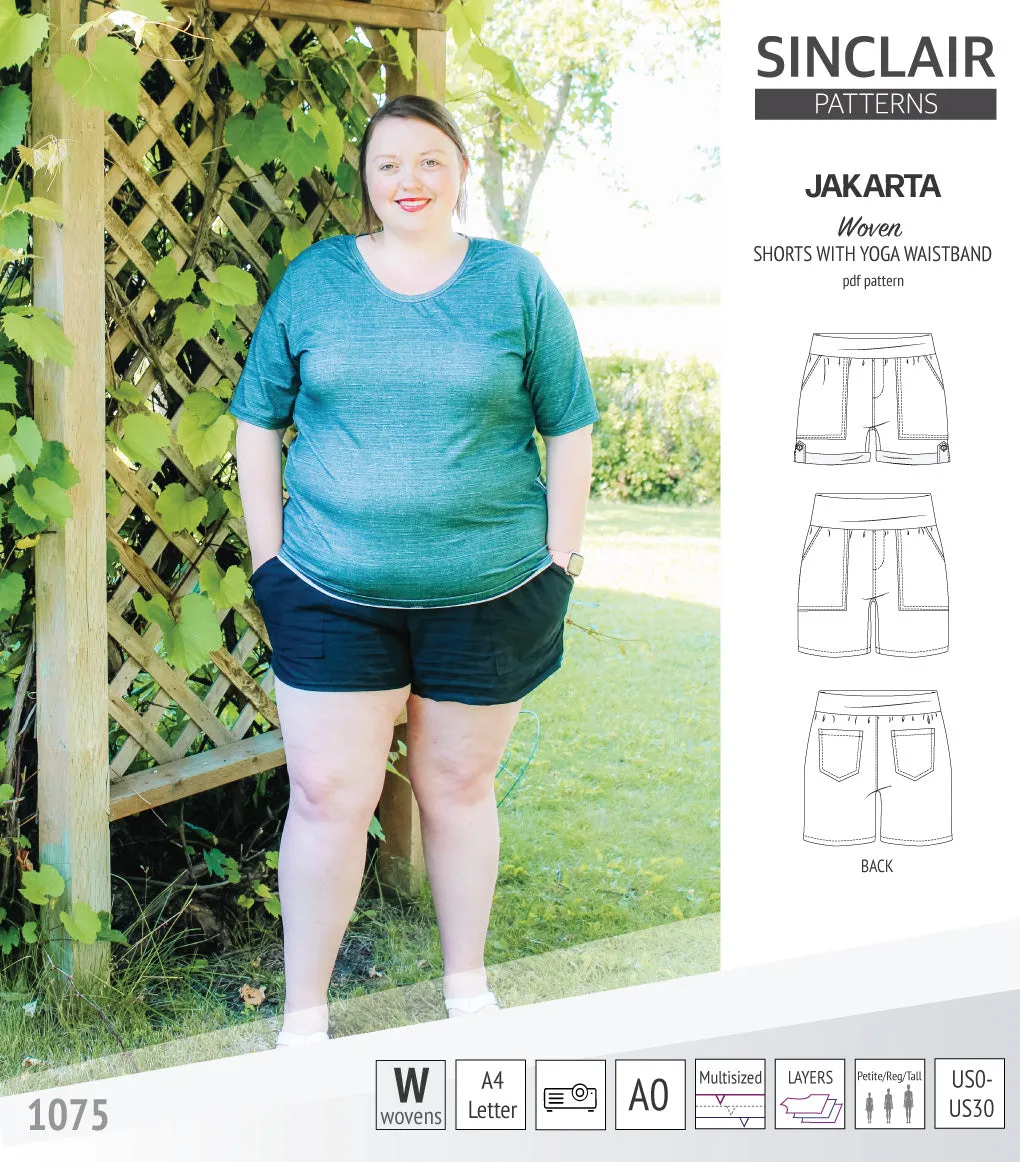 Jakarta shorts for woven fabrics with yoga waistband and pockets (PDF)