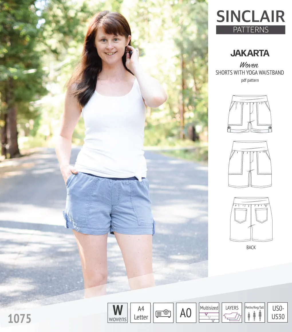 Jakarta shorts for woven fabrics with yoga waistband and pockets (PDF)