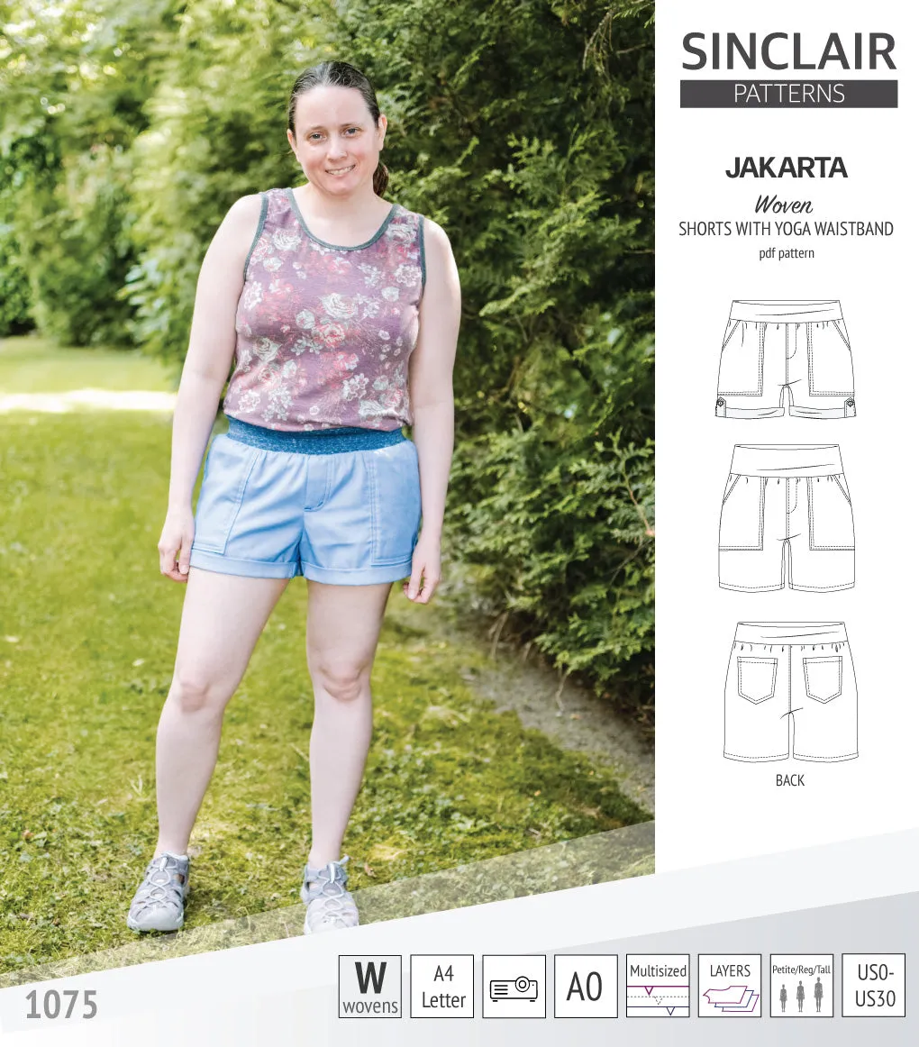 Jakarta shorts for woven fabrics with yoga waistband and pockets (PDF)