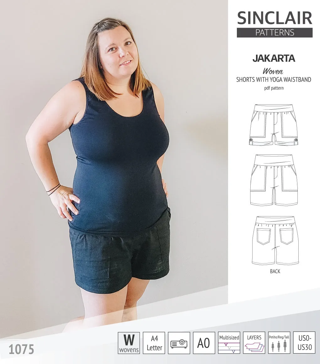 Jakarta shorts for woven fabrics with yoga waistband and pockets (PDF)