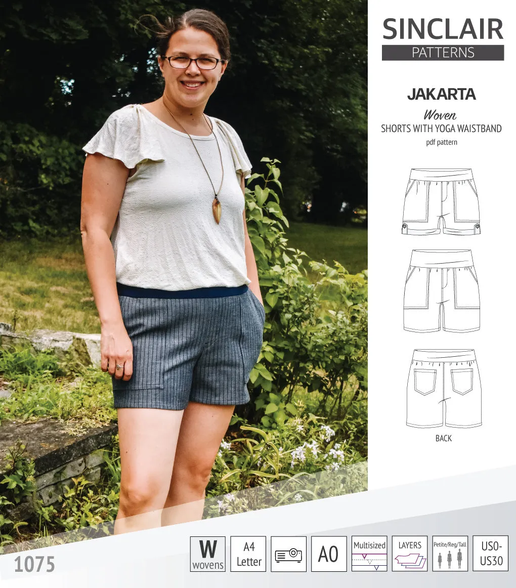 Jakarta shorts for woven fabrics with yoga waistband and pockets (PDF)
