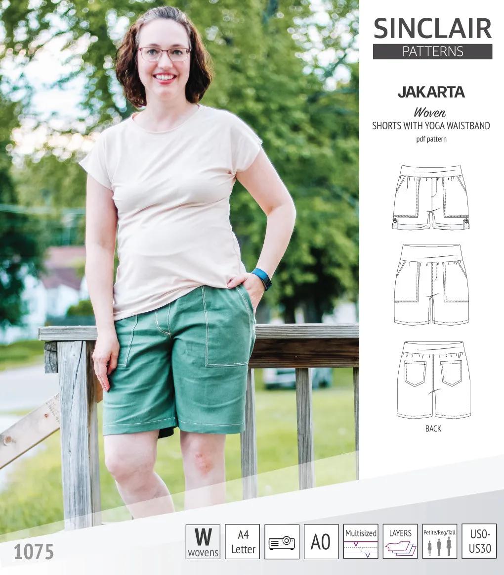 Jakarta shorts for woven fabrics with yoga waistband and pockets (PDF)