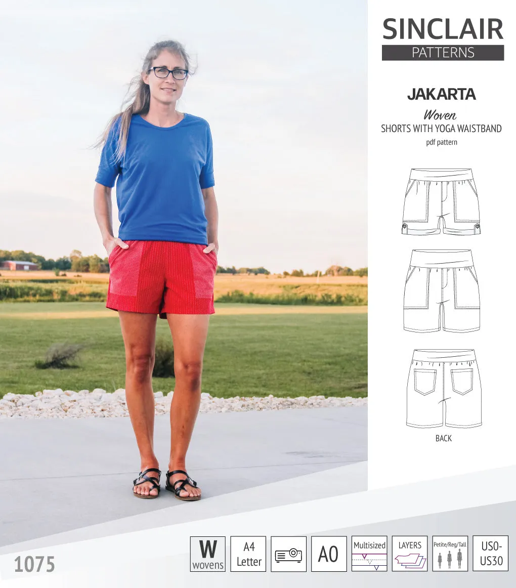Jakarta shorts for woven fabrics with yoga waistband and pockets (PDF)