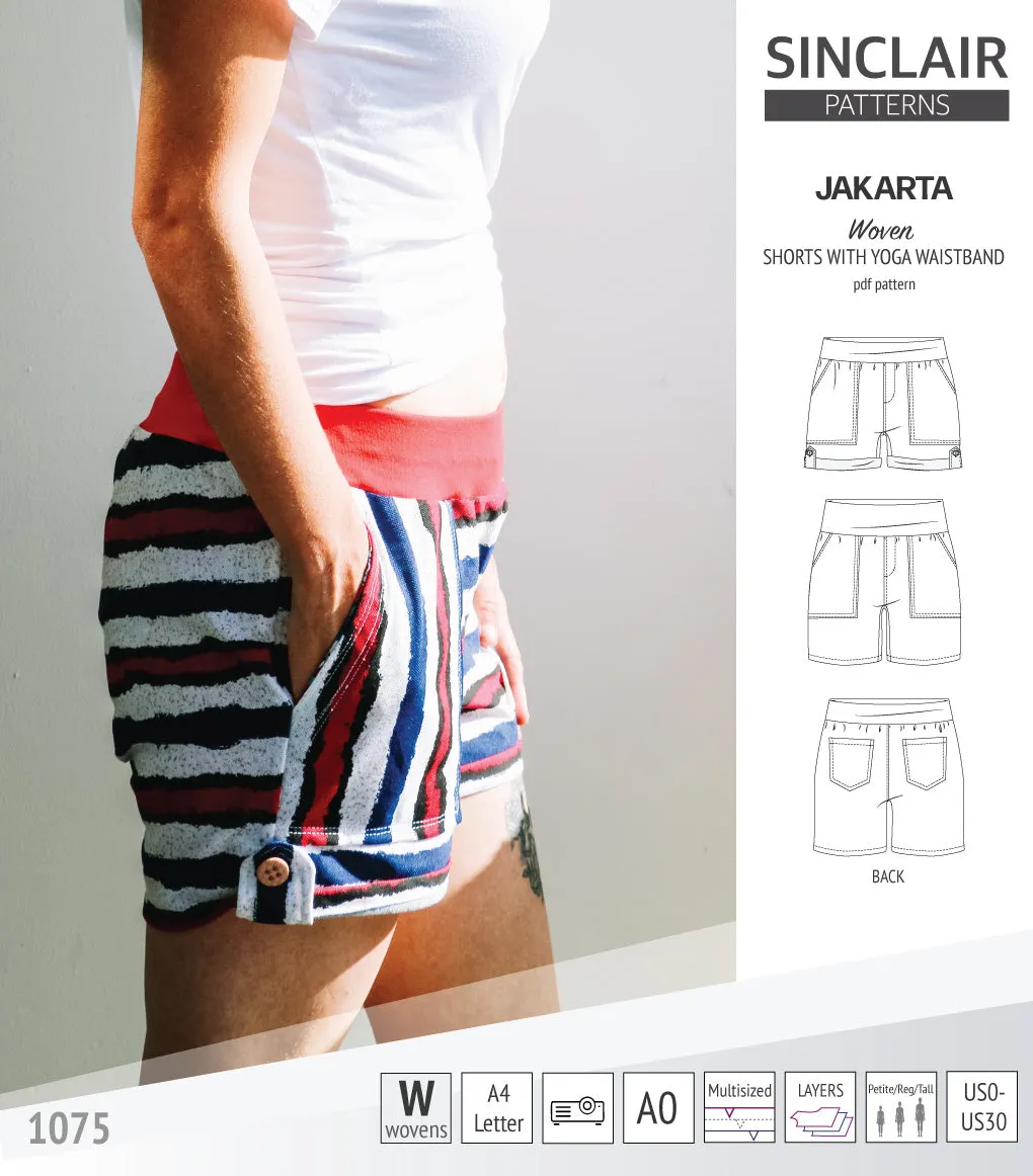Jakarta shorts for woven fabrics with yoga waistband and pockets (PDF)