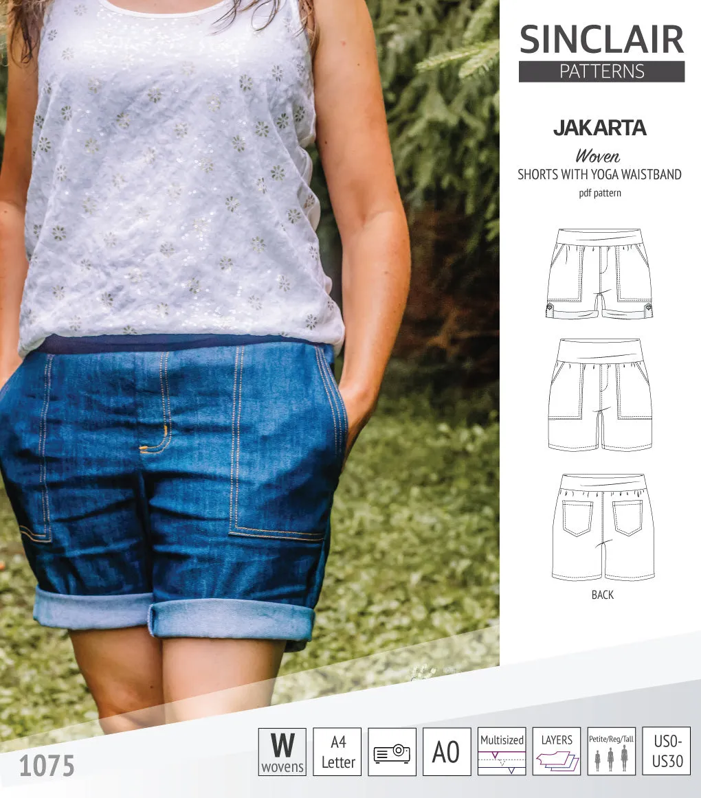 Jakarta shorts for woven fabrics with yoga waistband and pockets (PDF)