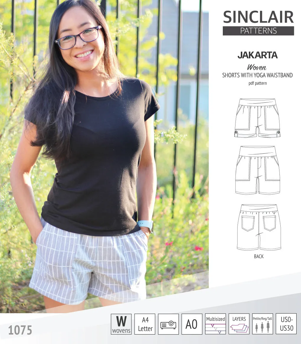 Jakarta shorts for woven fabrics with yoga waistband and pockets (PDF)