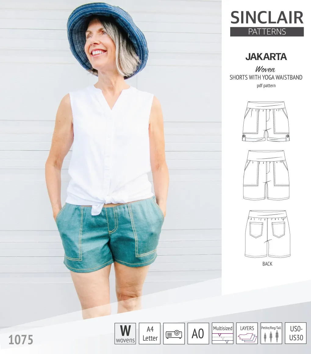 Jakarta shorts for woven fabrics with yoga waistband and pockets (PDF)