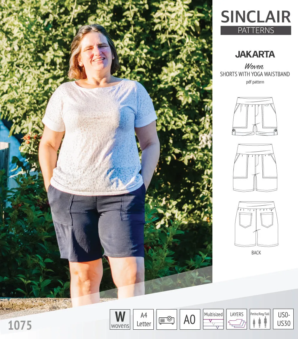 Jakarta shorts for woven fabrics with yoga waistband and pockets (PDF)