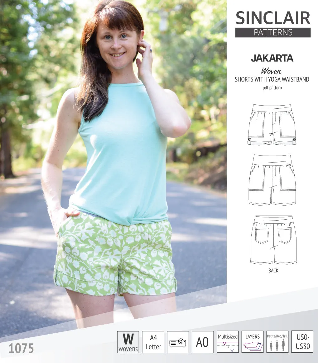 Jakarta shorts for woven fabrics with yoga waistband and pockets (PDF)