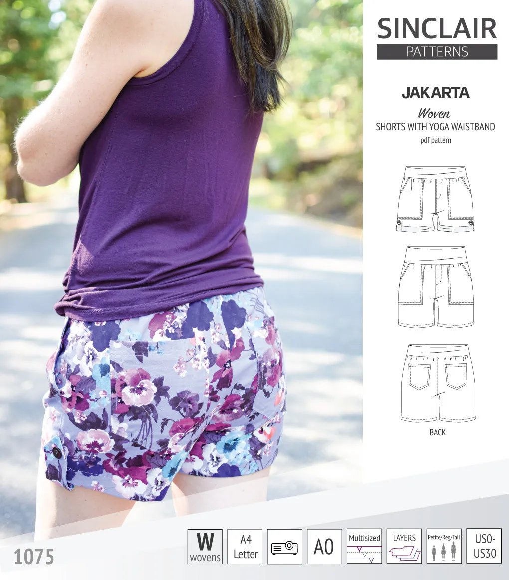 Jakarta shorts for woven fabrics with yoga waistband and pockets (PDF)