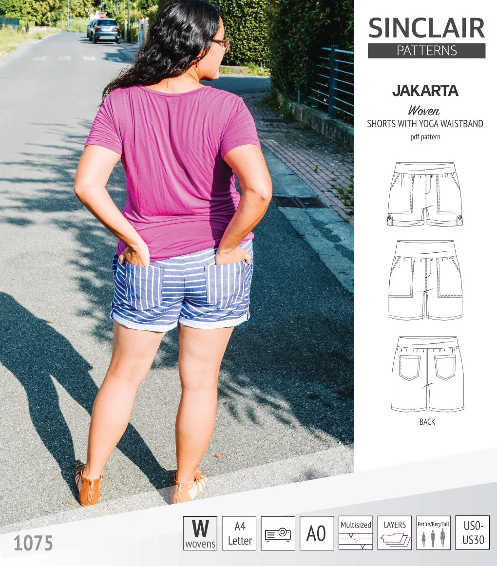 Jakarta shorts for woven fabrics with yoga waistband and pockets (PDF)