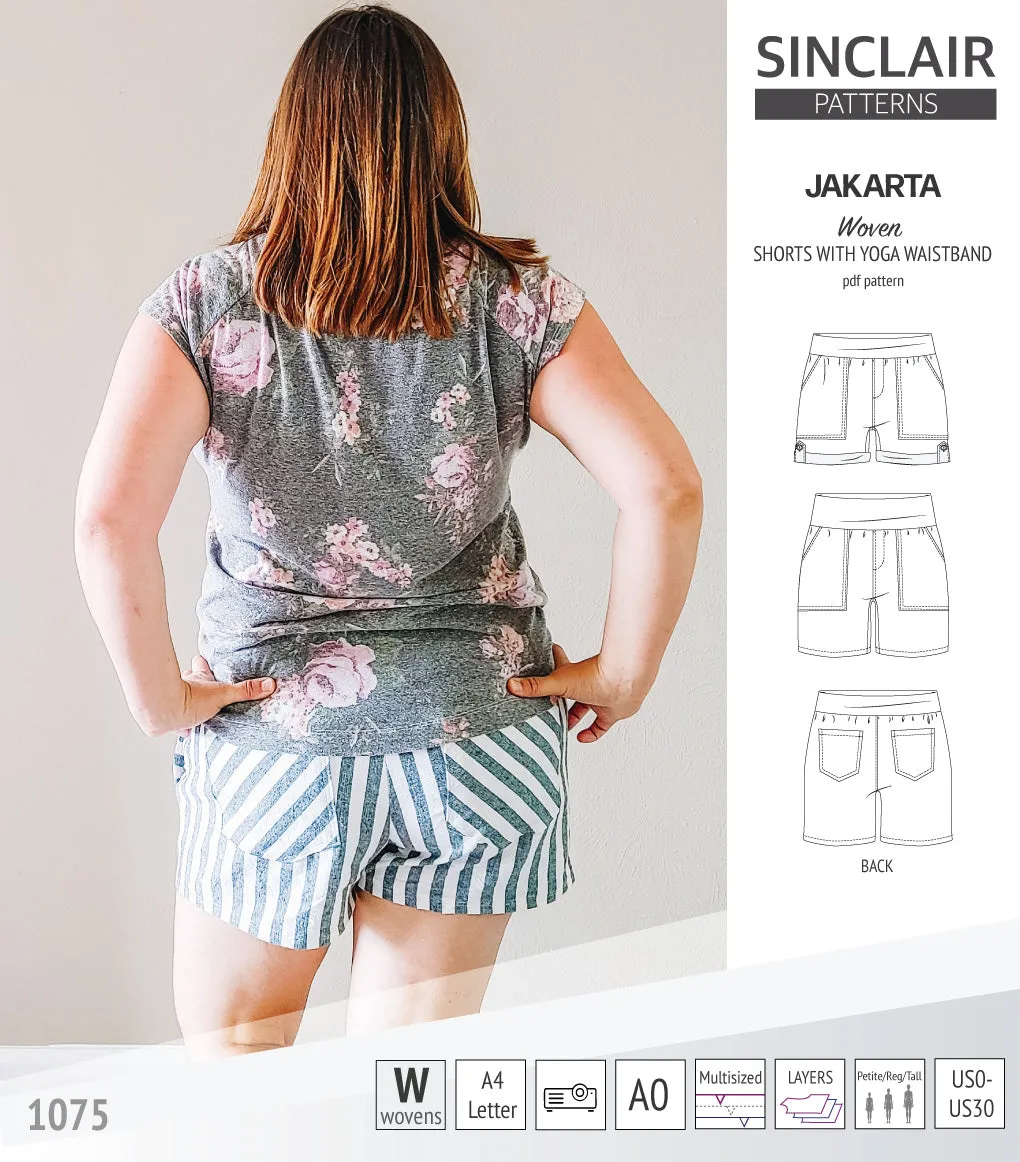 Jakarta shorts for woven fabrics with yoga waistband and pockets (PDF)