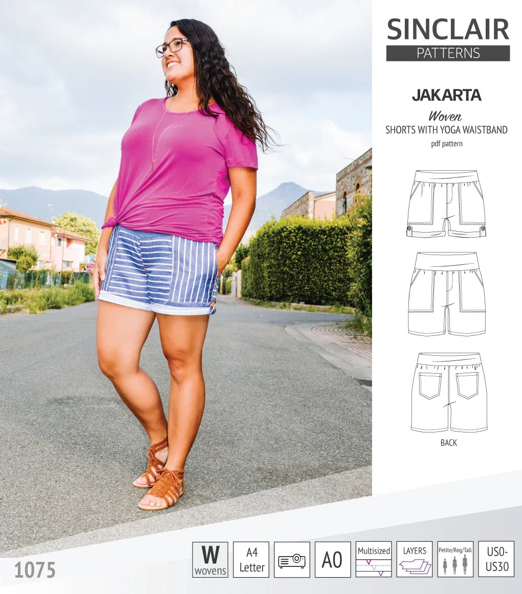 Jakarta shorts for woven fabrics with yoga waistband and pockets (PDF)