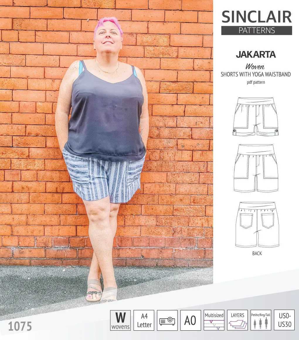Jakarta shorts for woven fabrics with yoga waistband and pockets (PDF)