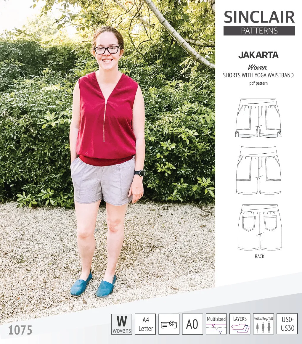 Jakarta shorts for woven fabrics with yoga waistband and pockets (PDF)
