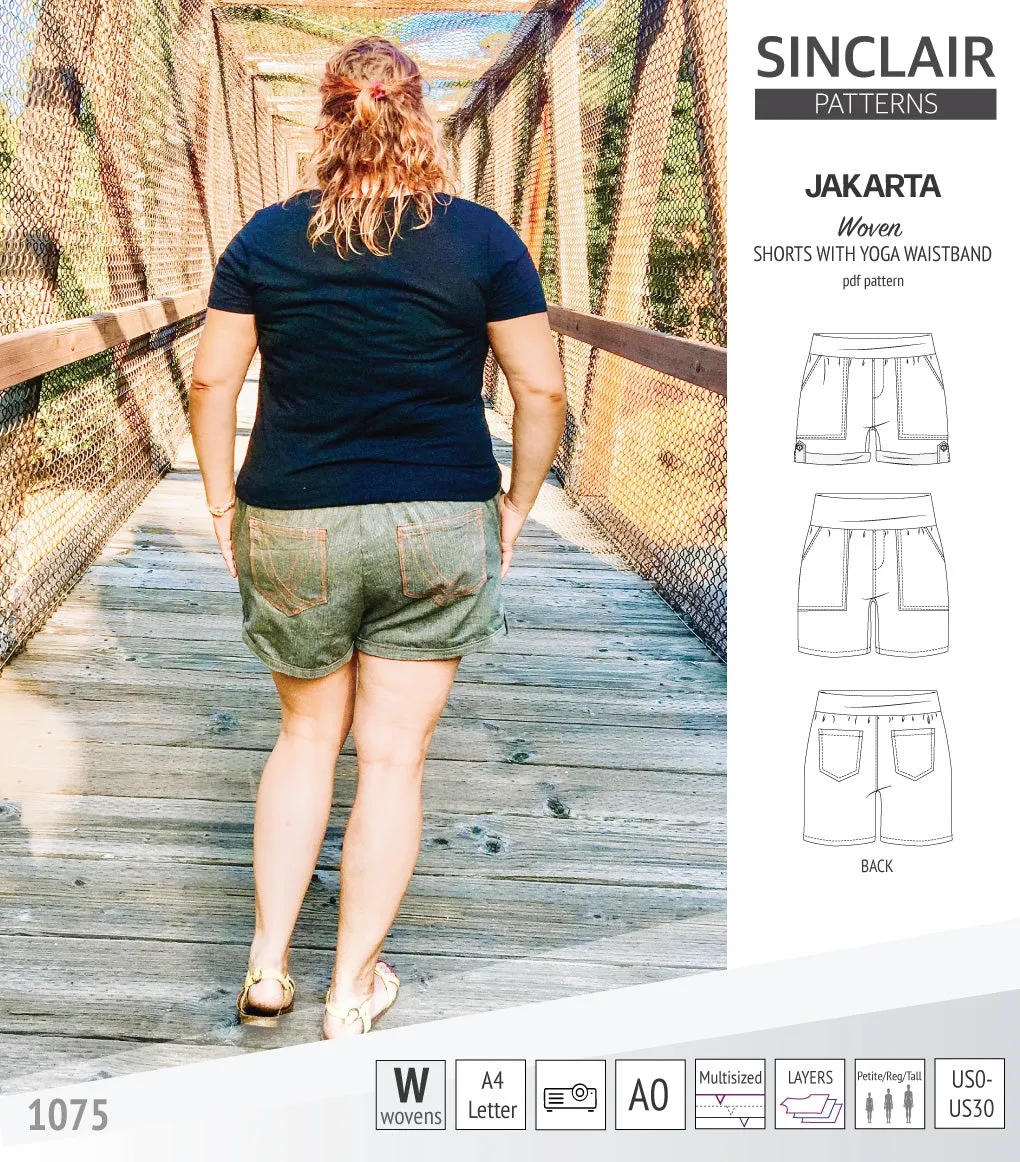 Jakarta shorts for woven fabrics with yoga waistband and pockets (PDF)