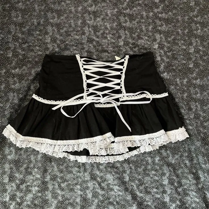 JazzHer Aesthetic Skirts Y2k Summer Clothes Sweet Girl Slim Bandage Kawaii Short Skirt Sexy Lace Women Punk Harajuku Graphic Mini Skirts