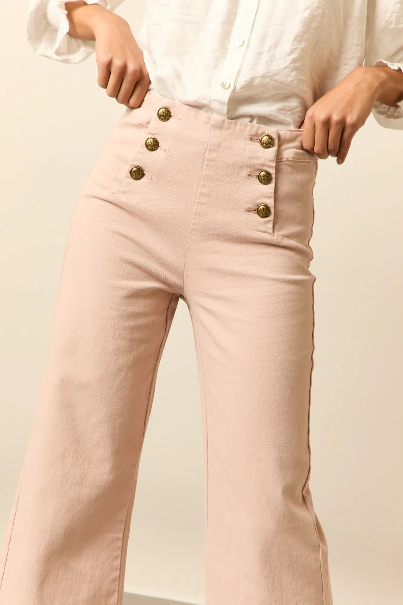Jeans cropped marine rosa