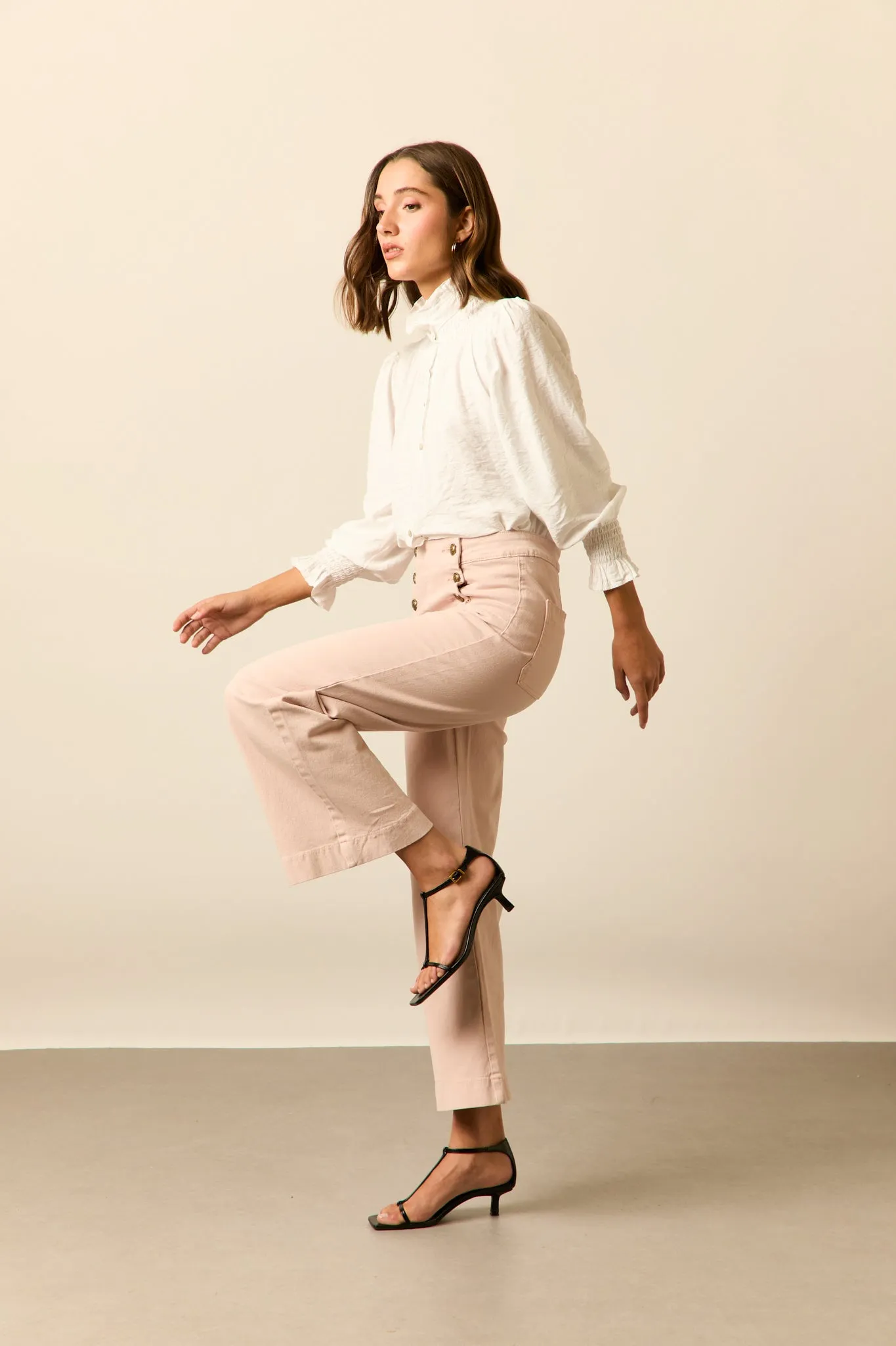 Jeans cropped marine rosa