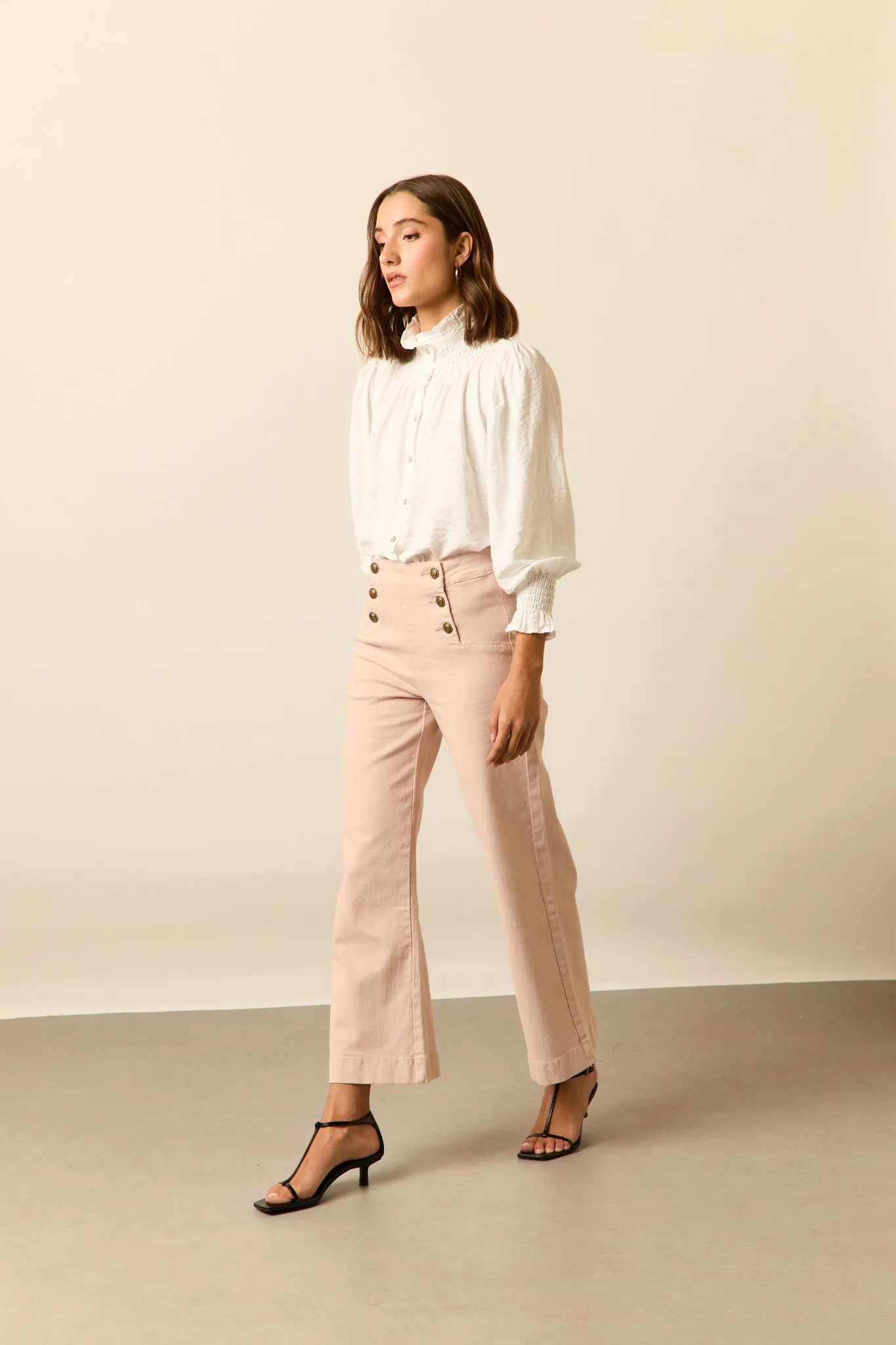 Jeans cropped marine rosa