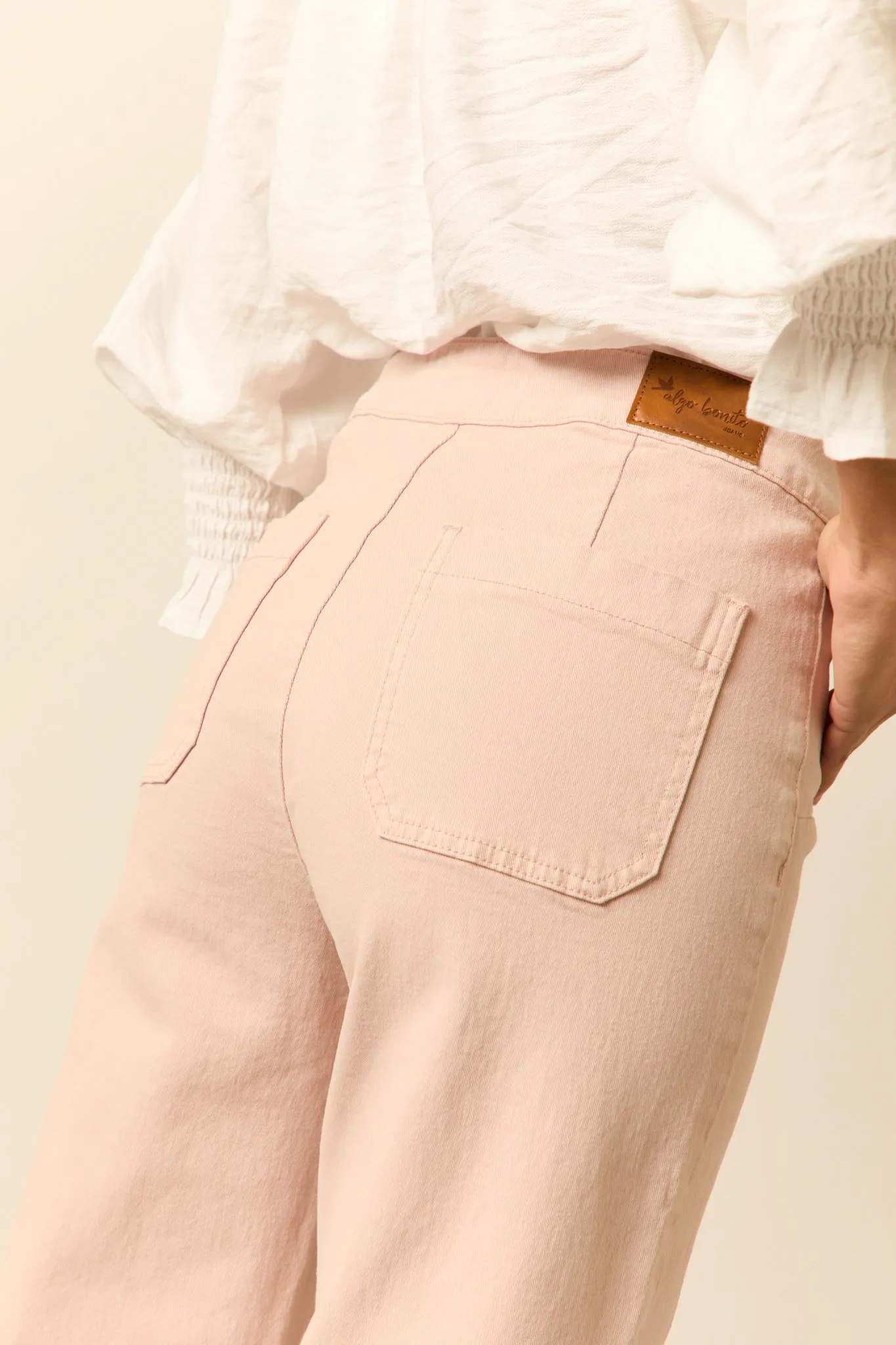 Jeans cropped marine rosa