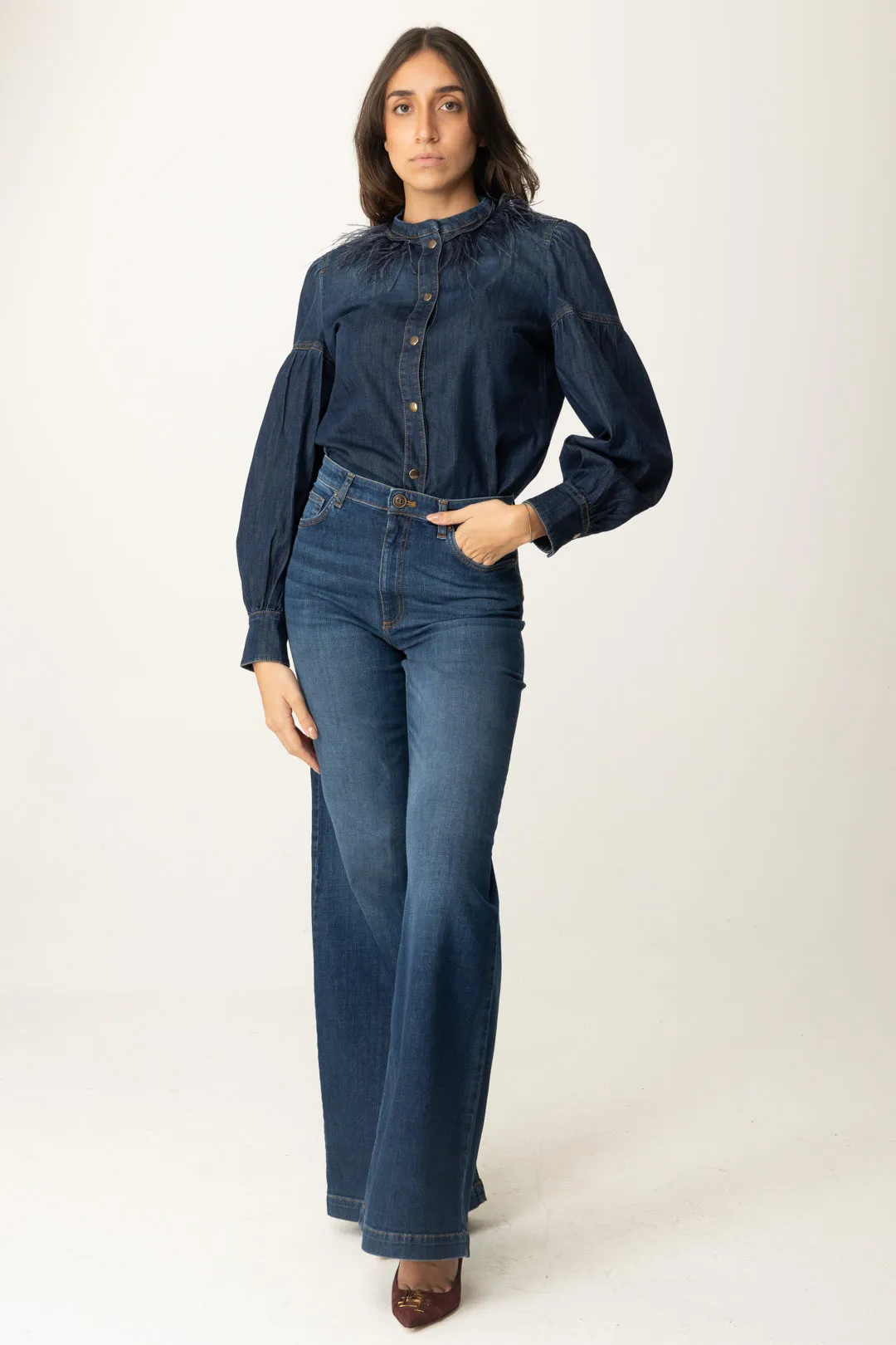 Jeans Wide Leg In Cotone Stretch