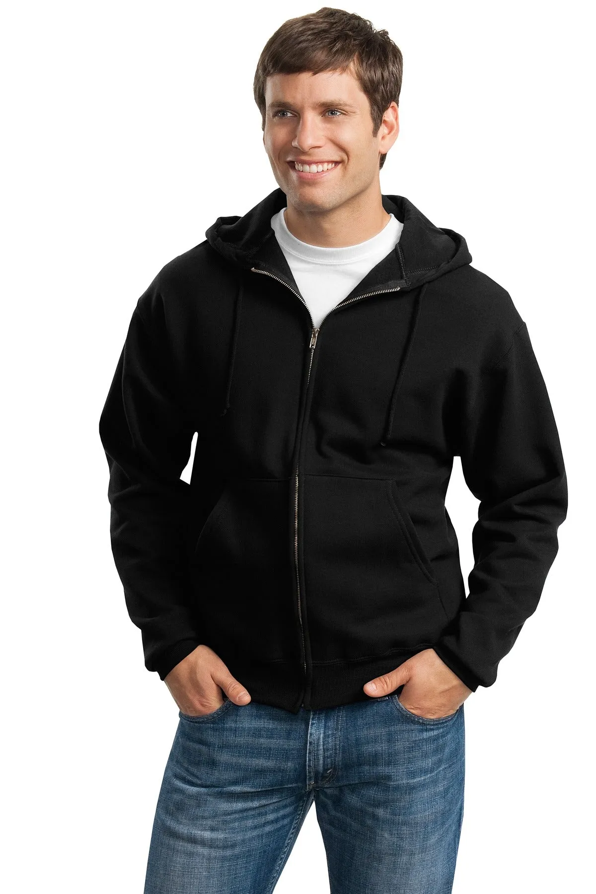 Jerzees Super Sweats NuBlend Full-Zip Hooded Sweatshirt.  4999M Black