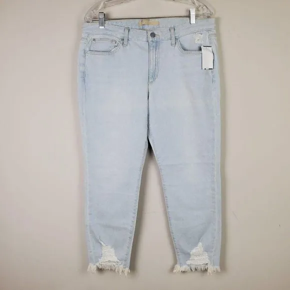Joe's Jeans The Smith Mid Rise Light Blue Crop Straight Distressed Jeans Size 31