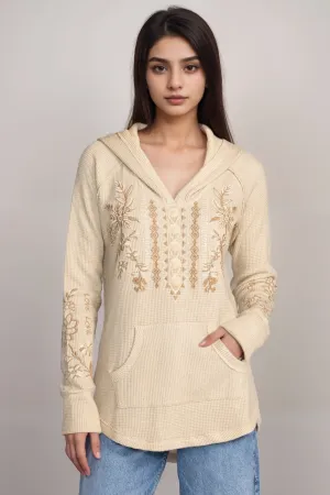 Johnny Was JWLA Cream Laura Metallic Thermal Hoodie J19724-O