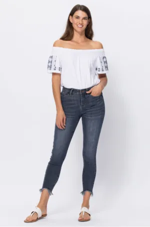 Judy Blue Dark Blue Mid Rise Shark Bite Hem
