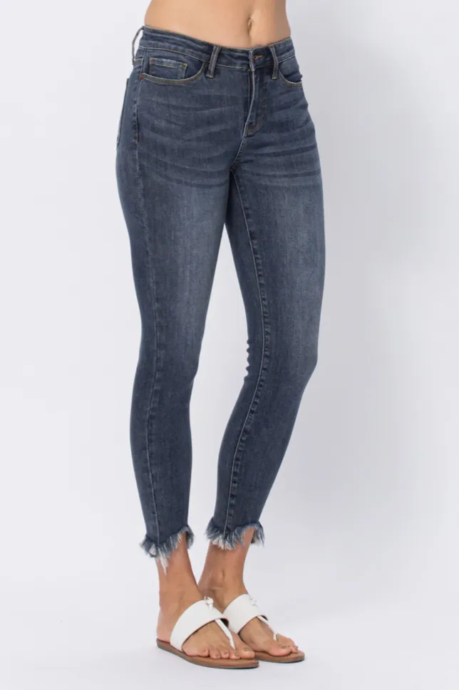 Judy Blue Dark Blue Mid Rise Shark Bite Hem