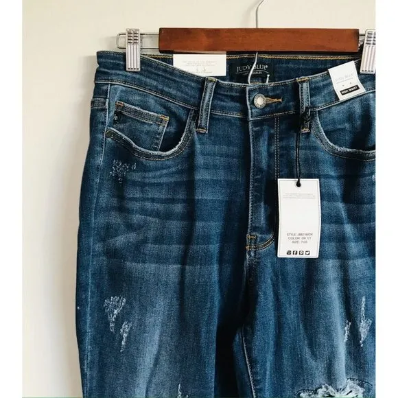 Judy Blue High-Waist Skinny Fit Jeans Denim Leopard Patch Distressed Ripped 7/28