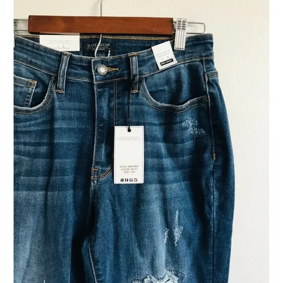 Judy Blue High-Waist Skinny Fit Jeans Denim Leopard Patch Distressed Ripped 7/28