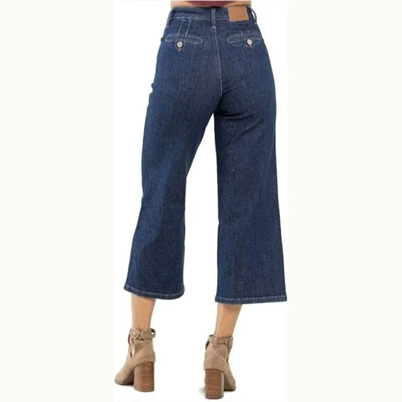 Judy Blue Women's High Rise Tummy Control Classic Crop Wide Leg Jeans NWT 11/30