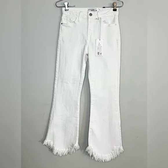 Just Black NEW White High Rise Fringe Cropped Flare Jeans Sz 25