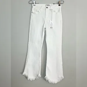 Just Black NEW White High Rise Fringe Cropped Flare Jeans Sz 25