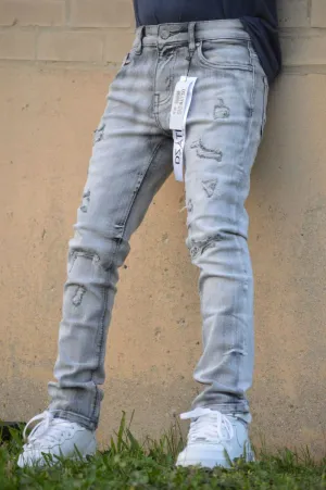 KIDS ULTRA STRETCH DENIM - GREY RIP (DZTR-K-017)