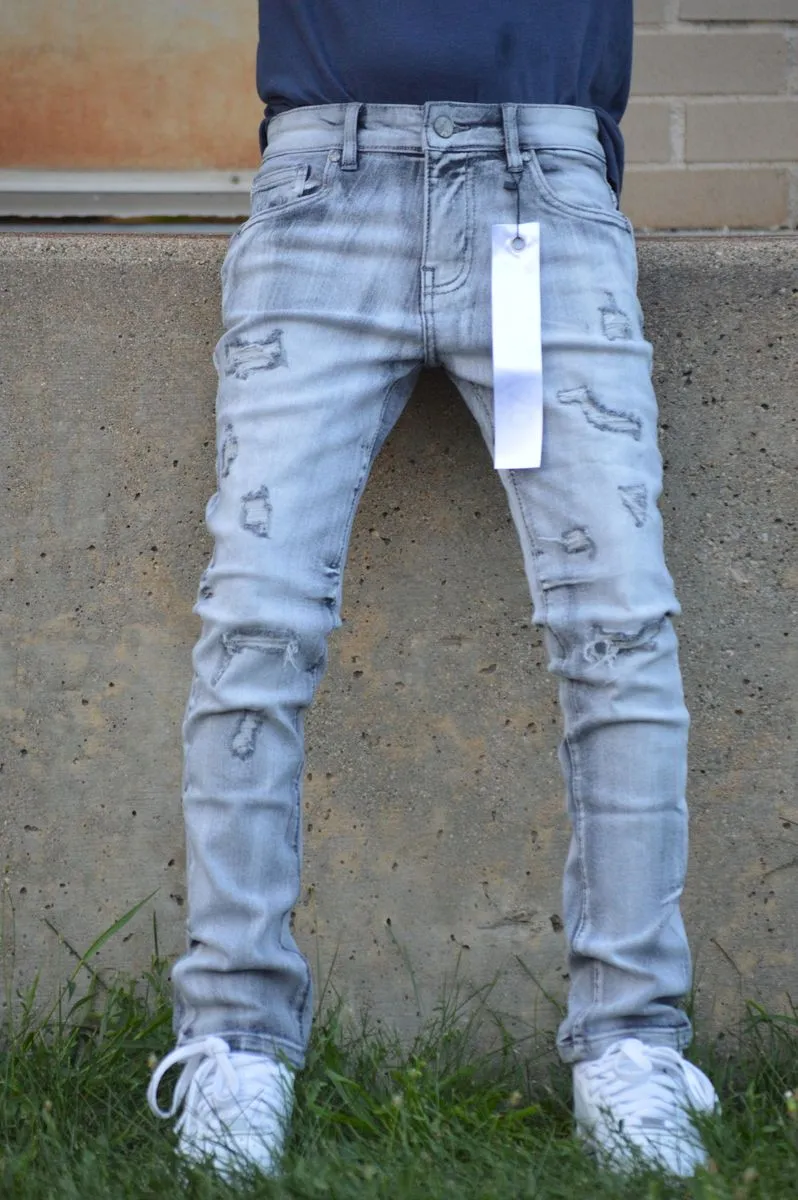KIDS ULTRA STRETCH DENIM - GREY RIP (DZTR-K-017)